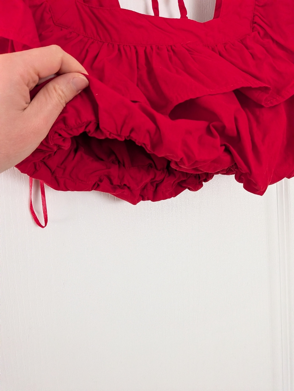 Japna Poppy Red Puff Ruffle Blouse Coastal Boho Summer Crop Top medium - Picture 6 of 8